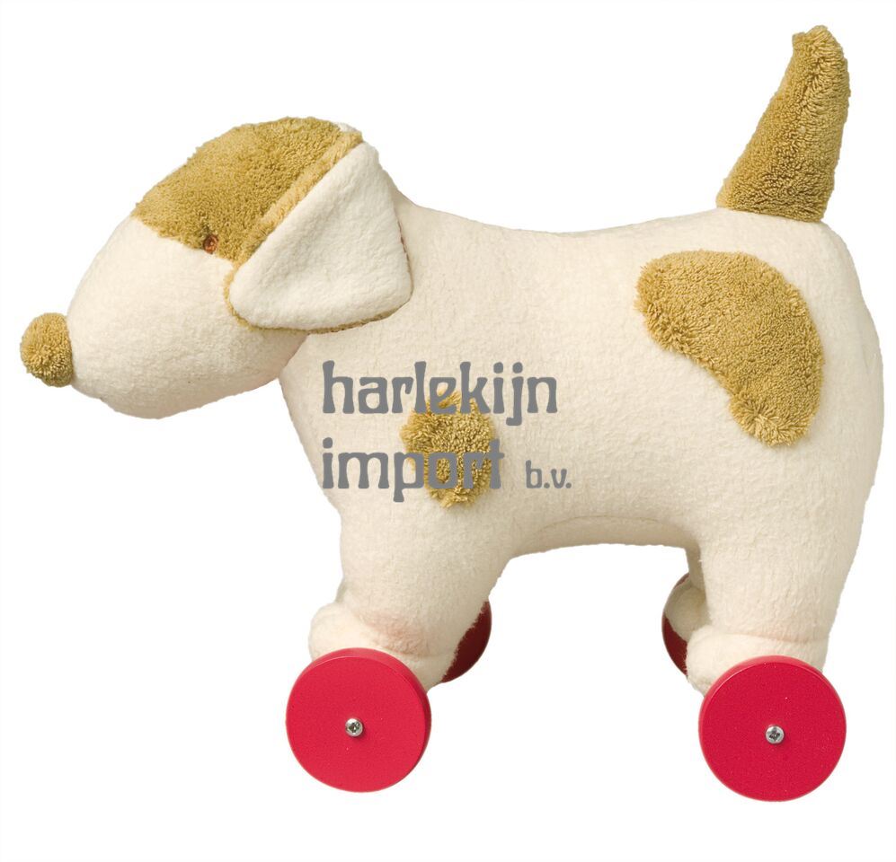 Hond 32 cm op wieltjes