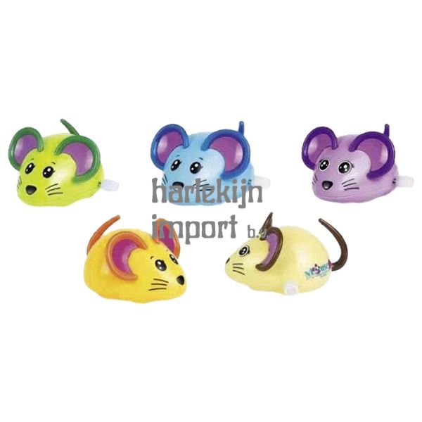 Muizen met opwindmotor. 7,5 cm. 6 kleure