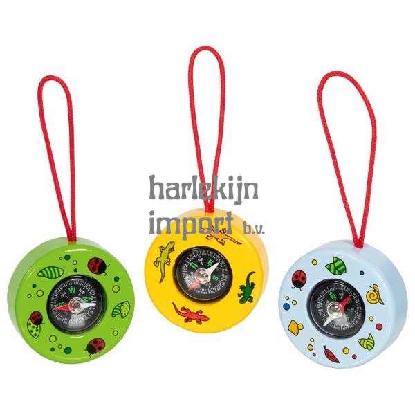 Houten Kompas. 5 cm. 3 kleuren. 3+