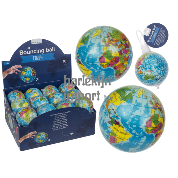 Dsp. Zachte springbal, wereldbol, 7,5 cm