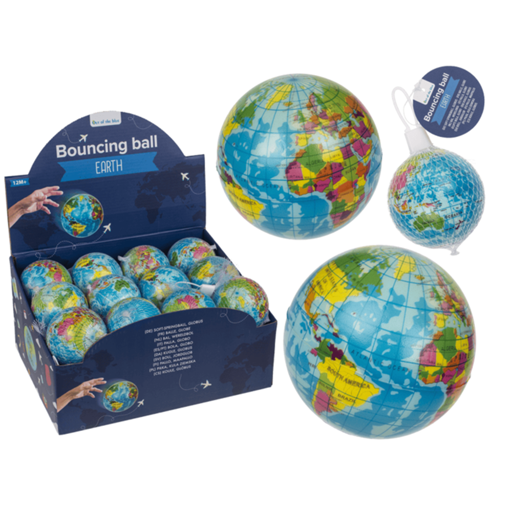 Dsp. Zachte springbal, wereldbol, 7,5 cm