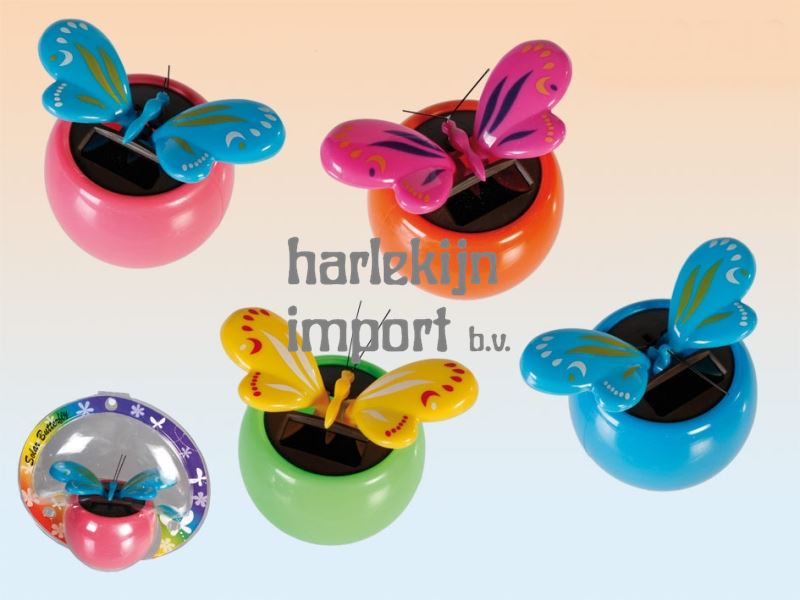 Vlinder in pot solar 8 cm 4 ass