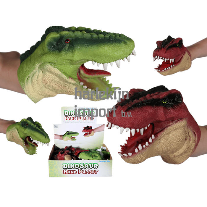 Dsp Handpop dinosaurus, ca. 15 cm. 2 ass