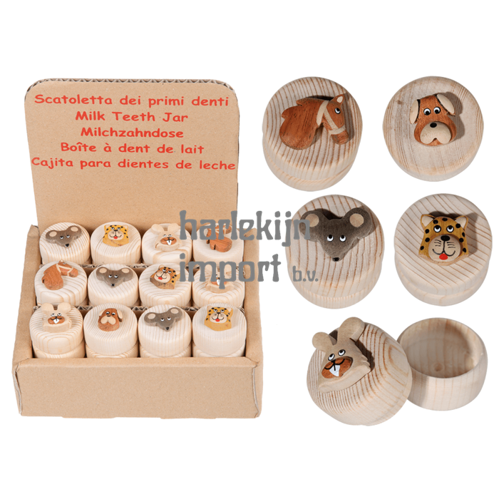 Dsp houten Melktandendoosje. 5 assortie.