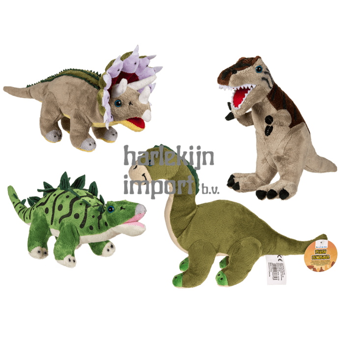 Pluche dinosaurus, ca. 31 cm. 4 assortie