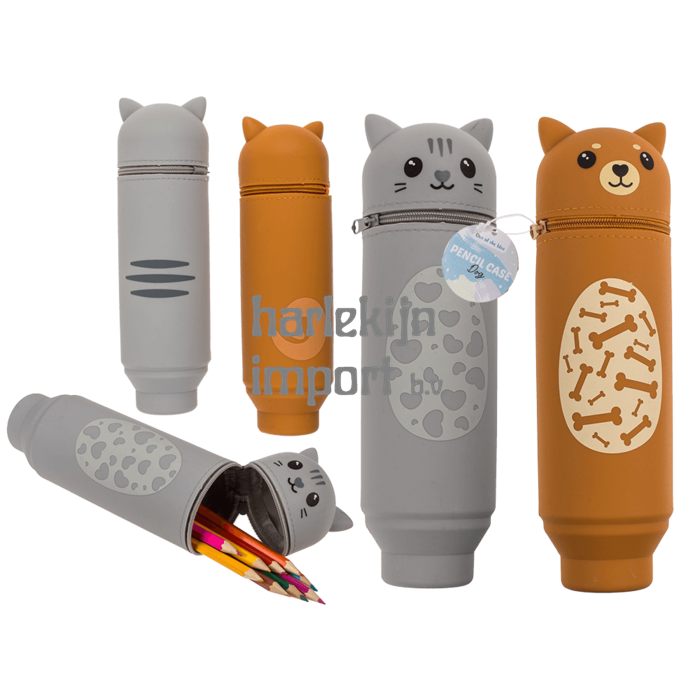 Etui Hond en kat. ca. 18x6 cm. 2 assorti