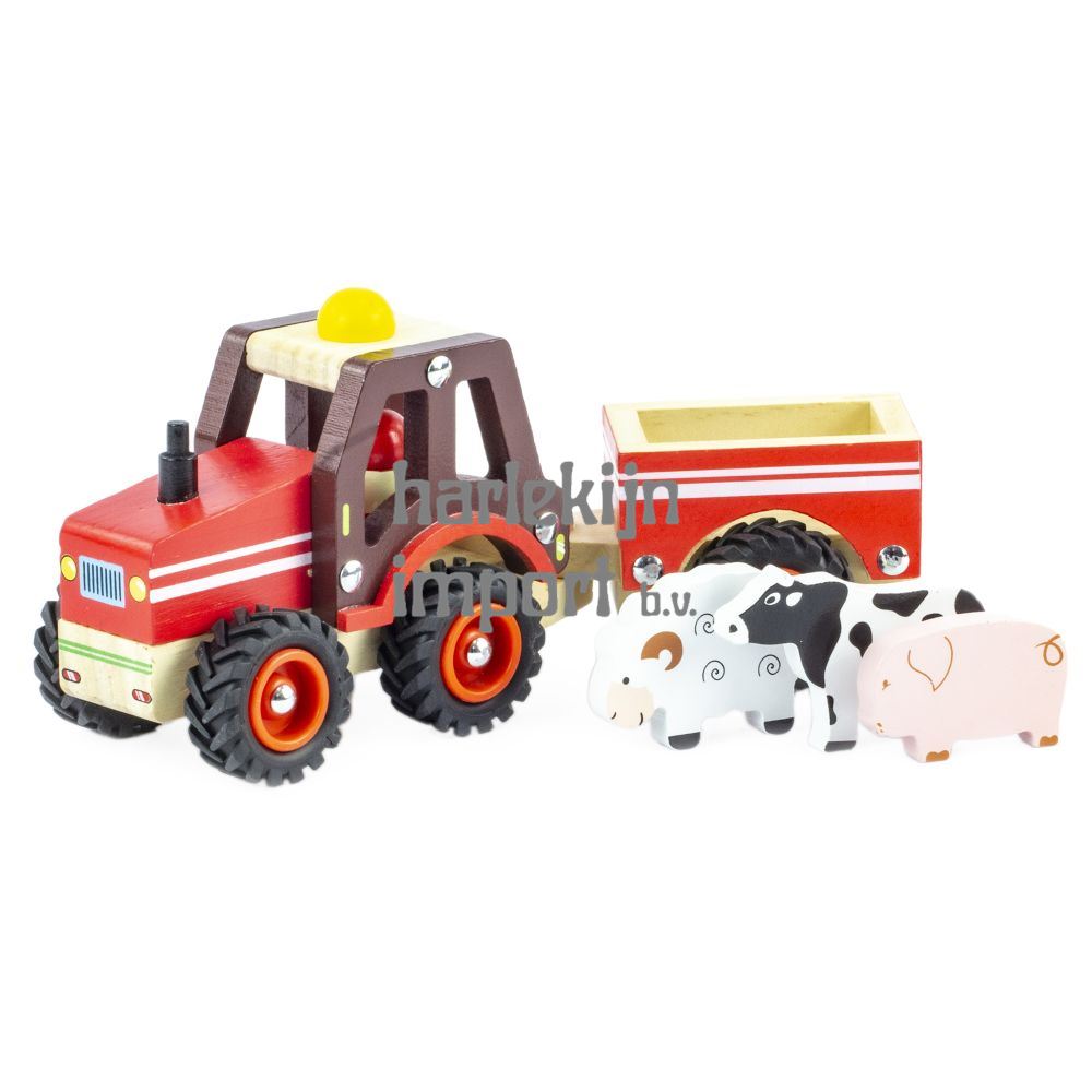 Retro Houten Tractor+trailerset. FSC. 2+
