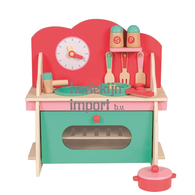 Keuken hout 36x17x38 met accessoires. 3+