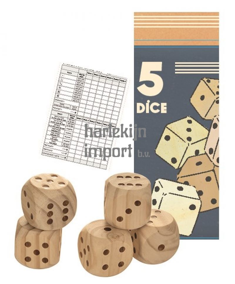 5 houten dobbelstenen. 5+ 35 cm