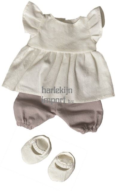 Poppenkleedset chocola/wit. 1+