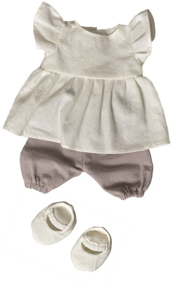 Poppenkleedset chocola/wit. 1+