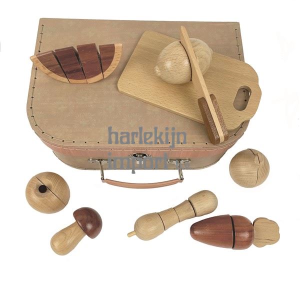 Houten Groentenset in koffer. 3+