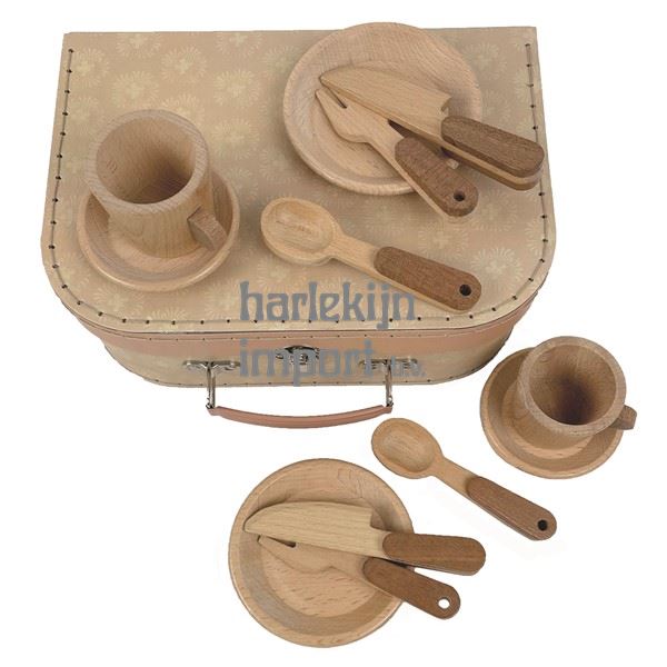 Houten Ontbijtset in koffer. 3+
