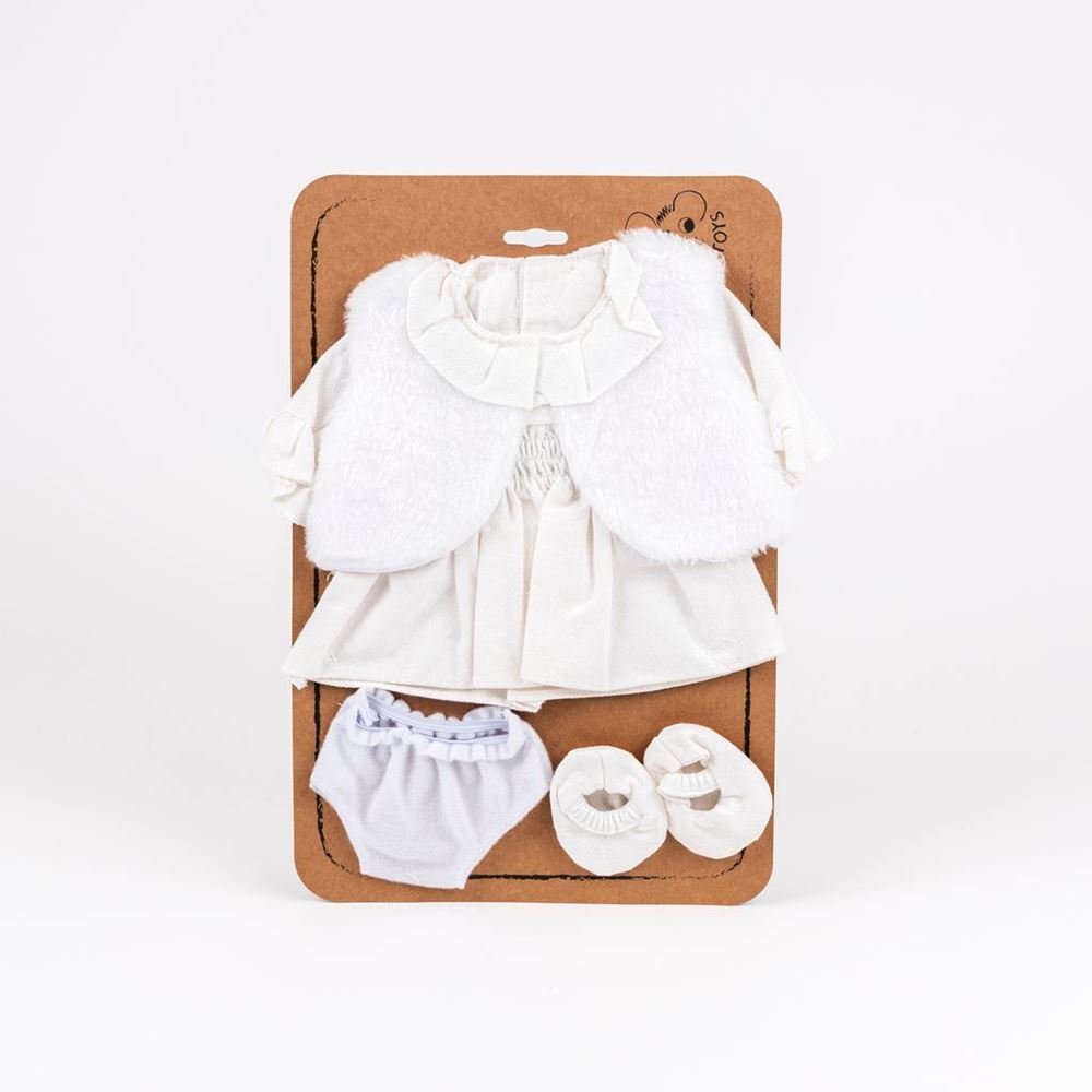 Poppen:Witte Jurk/Witte Jas. 4 delig. 2+