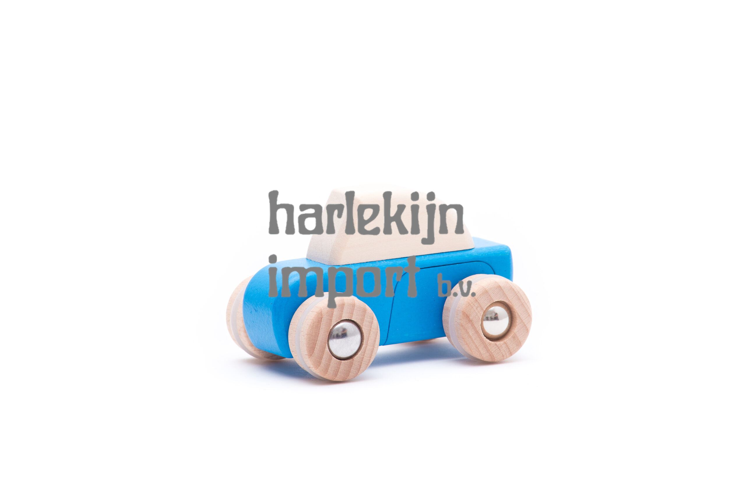 BAJO houten Pullback auto blauw. 8,7x5,7