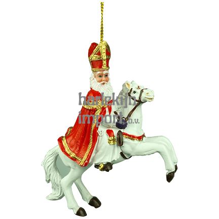 Polystone Sinterklaas op paard. (opzij).