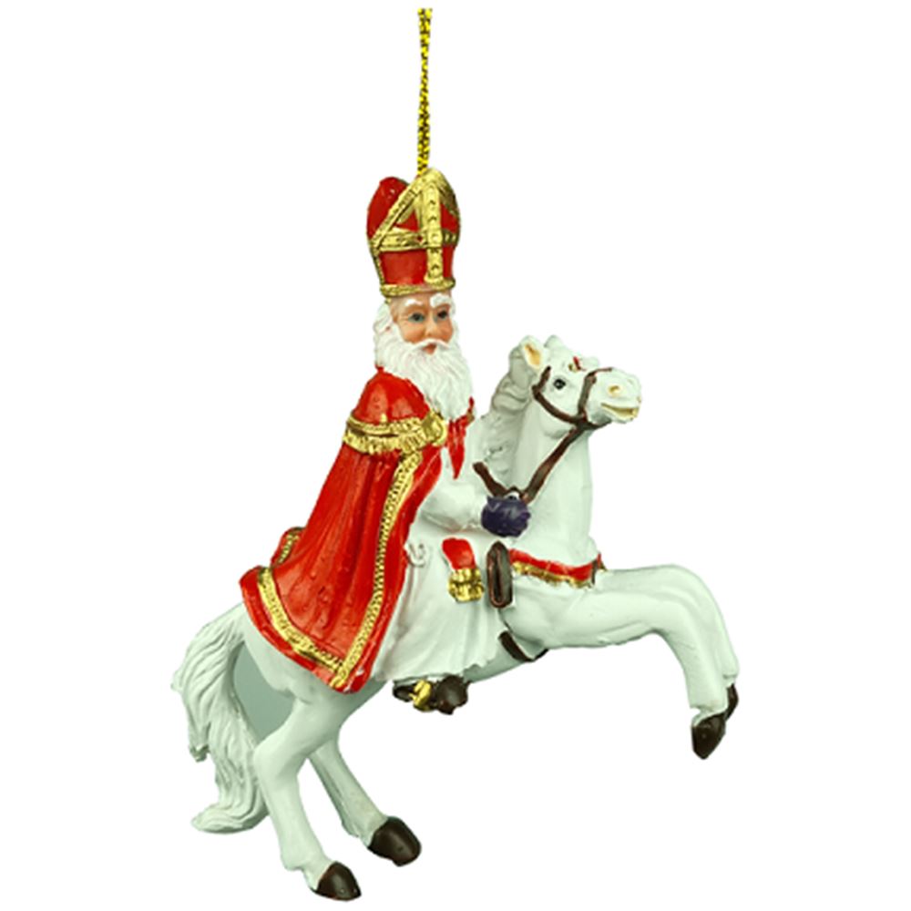 Polystone Sinterklaas op paard. (opzij).