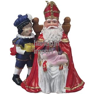 Polystone Sinterklaas zittend en Roetvee