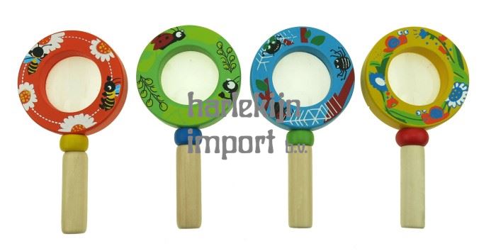 Houten vergrootglas. 4 ass. 12 stuks 3+