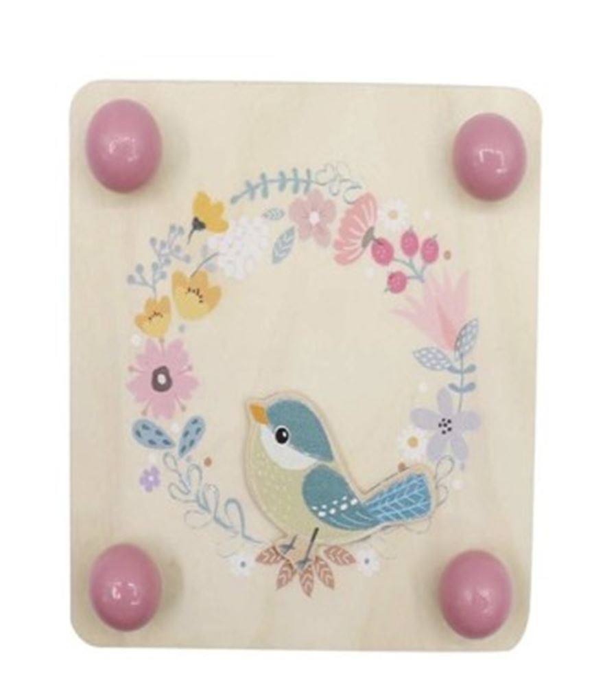 Houten Bloemenpers Vogel. 3+