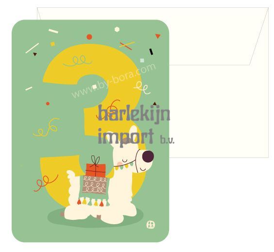 Bora Verjaardagskaart+envelop Alpaca 3