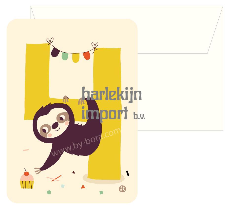 Bora Verjaardagskaart+envelop Sloth 4
