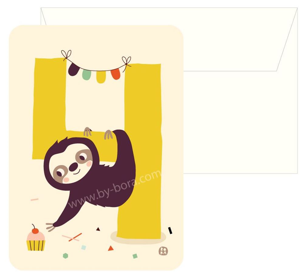 Bora Verjaardagskaart+envelop Sloth 4