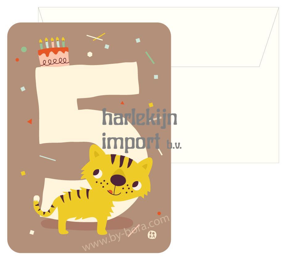 Bora Verjaardagskaart+envelop Tiger 5