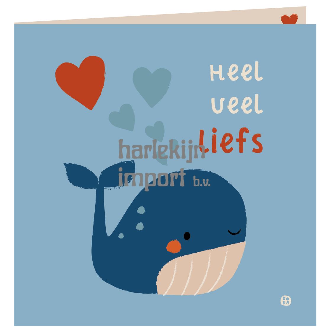 Liefs Verjaardagskaart+envelop. Walvis