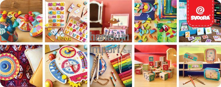 SVOORA houtenspeelgoed, tollen, muziekdozen en spellen